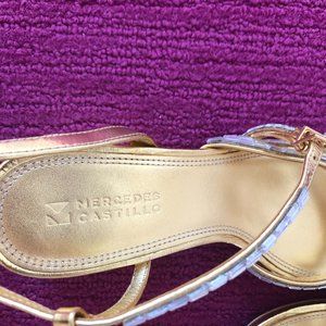 Mercedes Castillo Kelina Embellished Metallic Leather Sandals, Gold, 6.5